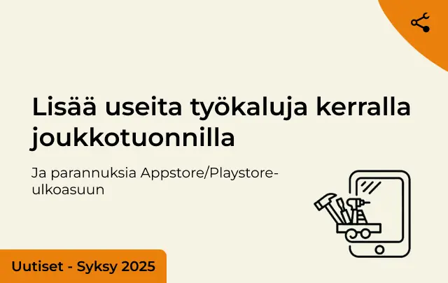Lisää monta työkalua kerralla joukkotuonnilla